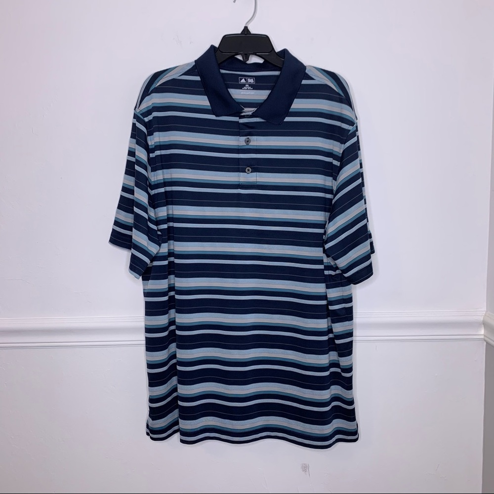 Adidas Golf Short Sleeve Polo Shirt  Blue Striped Size 2XL XXL  Business Casual